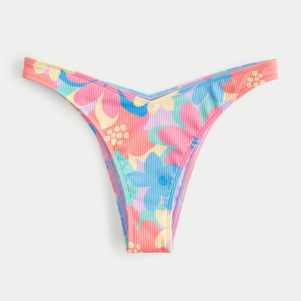 Hollister Floral Pink Ribbed Bikini Set